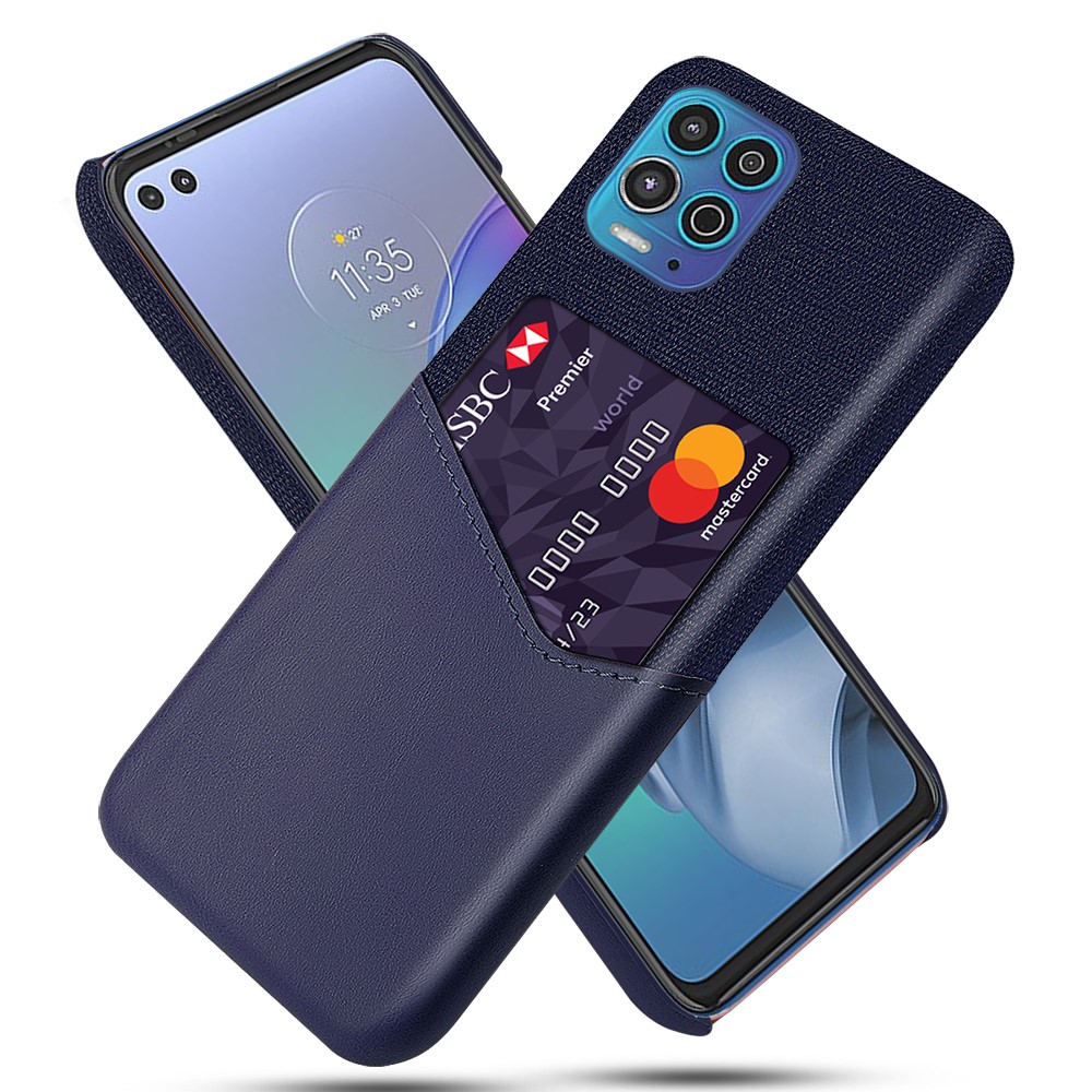 KSQ Tuch + Leder + PC Combo Hybrid Phone Case Mit Kartensteckentwurf Für Motorola Moto G100 / Rand S - Blau-1