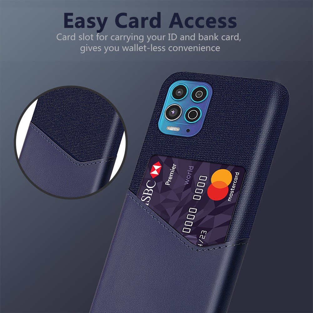 KSQ Tuch + Leder + PC Combo Hybrid Phone Case Mit Kartensteckentwurf Für Motorola Moto G100 / Rand S - Blau-2