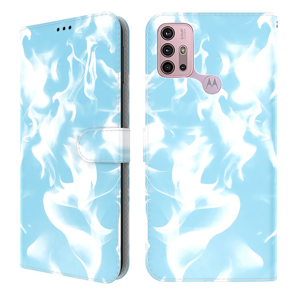 Fog Pattern Printing Leather Cover Stand Wallet Phone Case Shell for Motorola Moto G30/G10 - Blue-1
