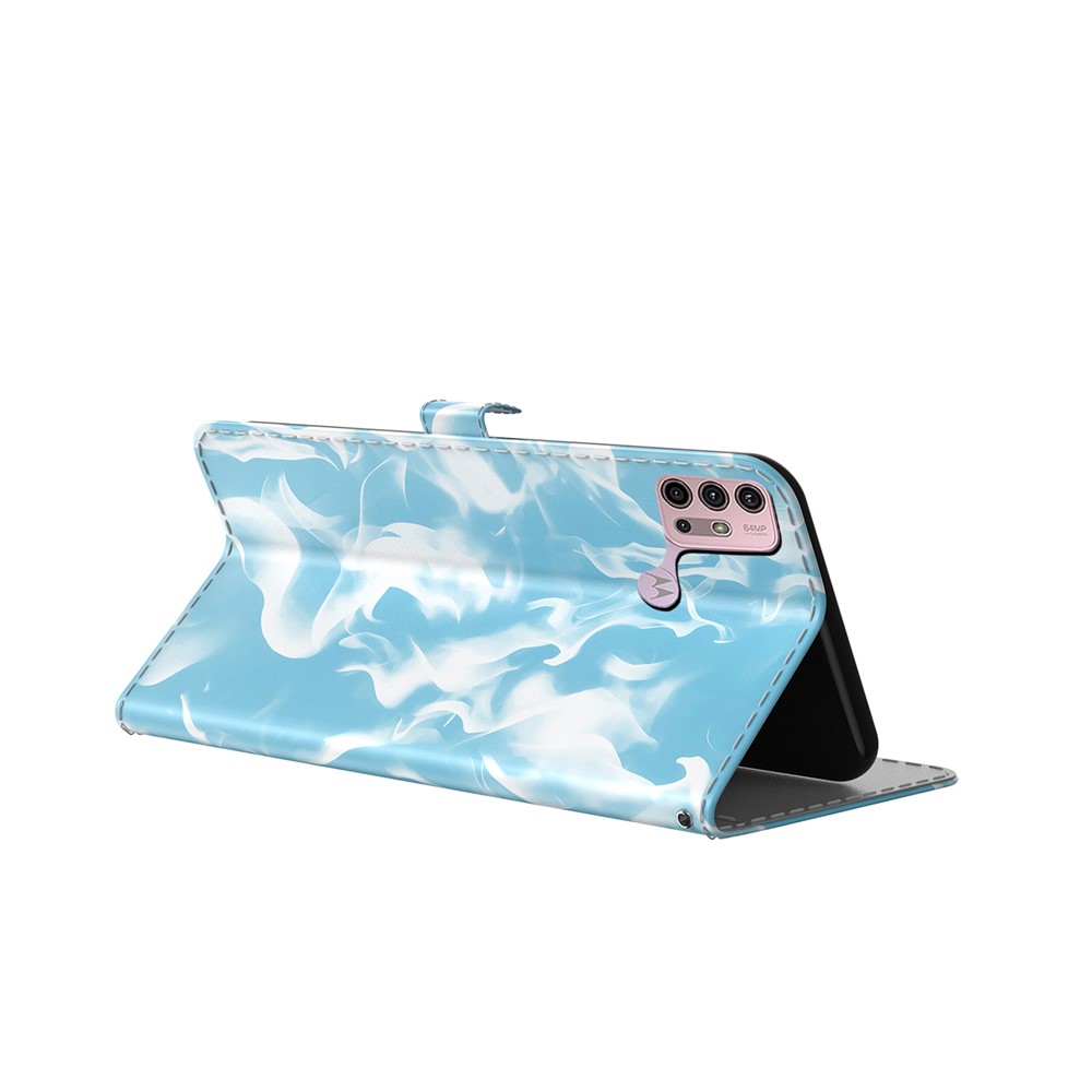 Fog Pattern Printing Leather Cover Stand Wallet Phone Case Shell for Motorola Moto G30/G10 - Blue-3