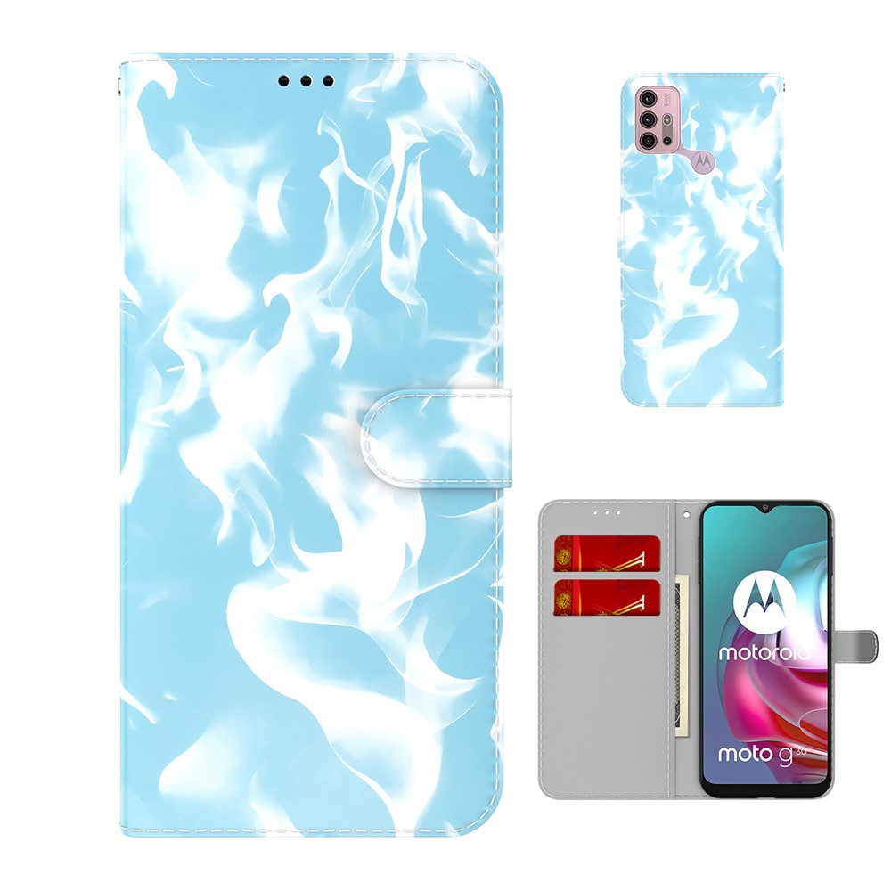 Fog Pattern Printing Leather Cover Stand Wallet Phone Case Shell for Motorola Moto G30/G10 - Blue-5