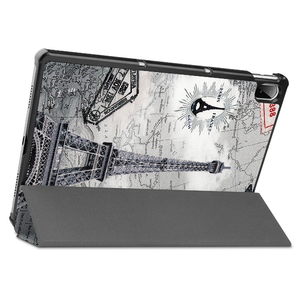 Tri-fold Stand Pattern Printing PU Leather Smart Tablet Cover Case for Lenovo Pad Plus - Eiffel Tower and Map-6
