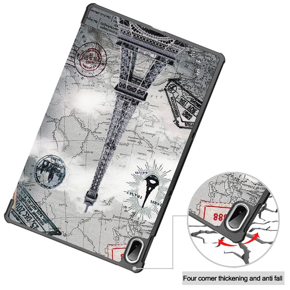 Tri-fold Stand Pattern Printing PU Leather Smart Tablet Cover Case for Lenovo Pad Plus - Eiffel Tower and Map-7