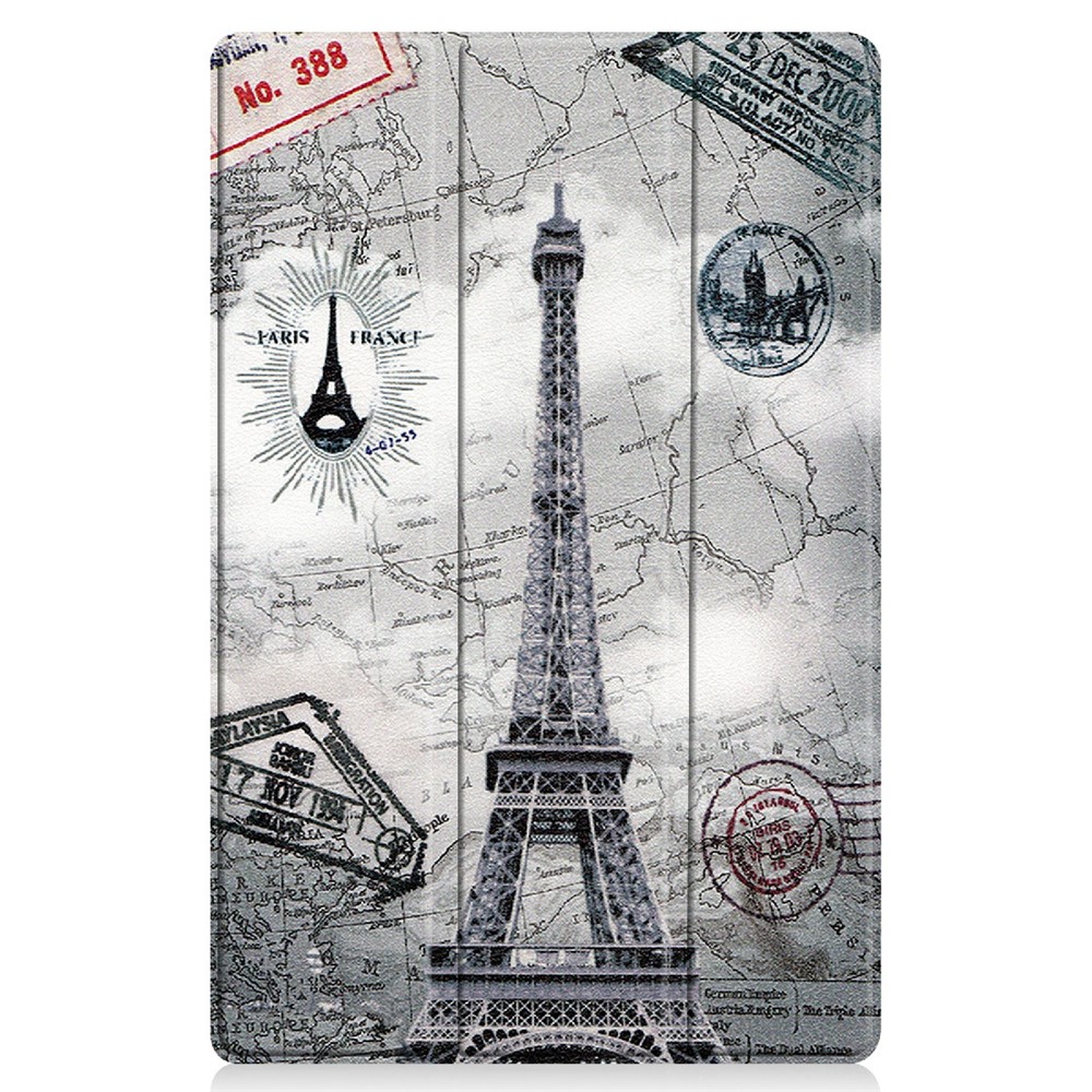 Tri-fold Stand Pattern Printing PU Leather Smart Tablet Cover Case for Lenovo Pad Plus - Eiffel Tower and Map-8
