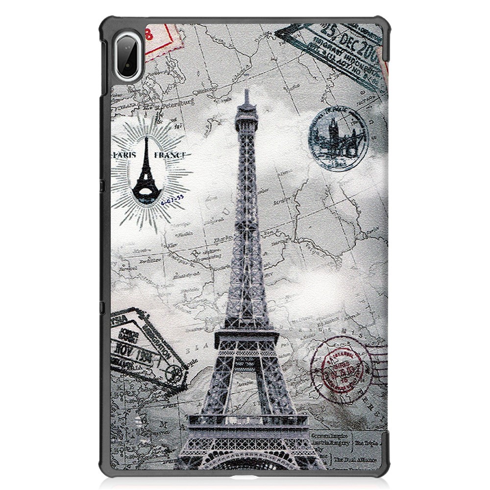 Tri-fold Stand Pattern Printing PU Leather Smart Tablet Cover Case for Lenovo Pad Plus - Eiffel Tower and Map-9