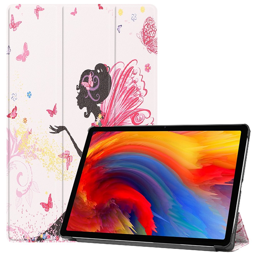 Tri-Fold-Stand-Muster-Druck-PU-Leder-Smart Tablet-Abdeckungs-Fall Für Lenovo-Pad Plus - Schmetterlingsmädchen-1