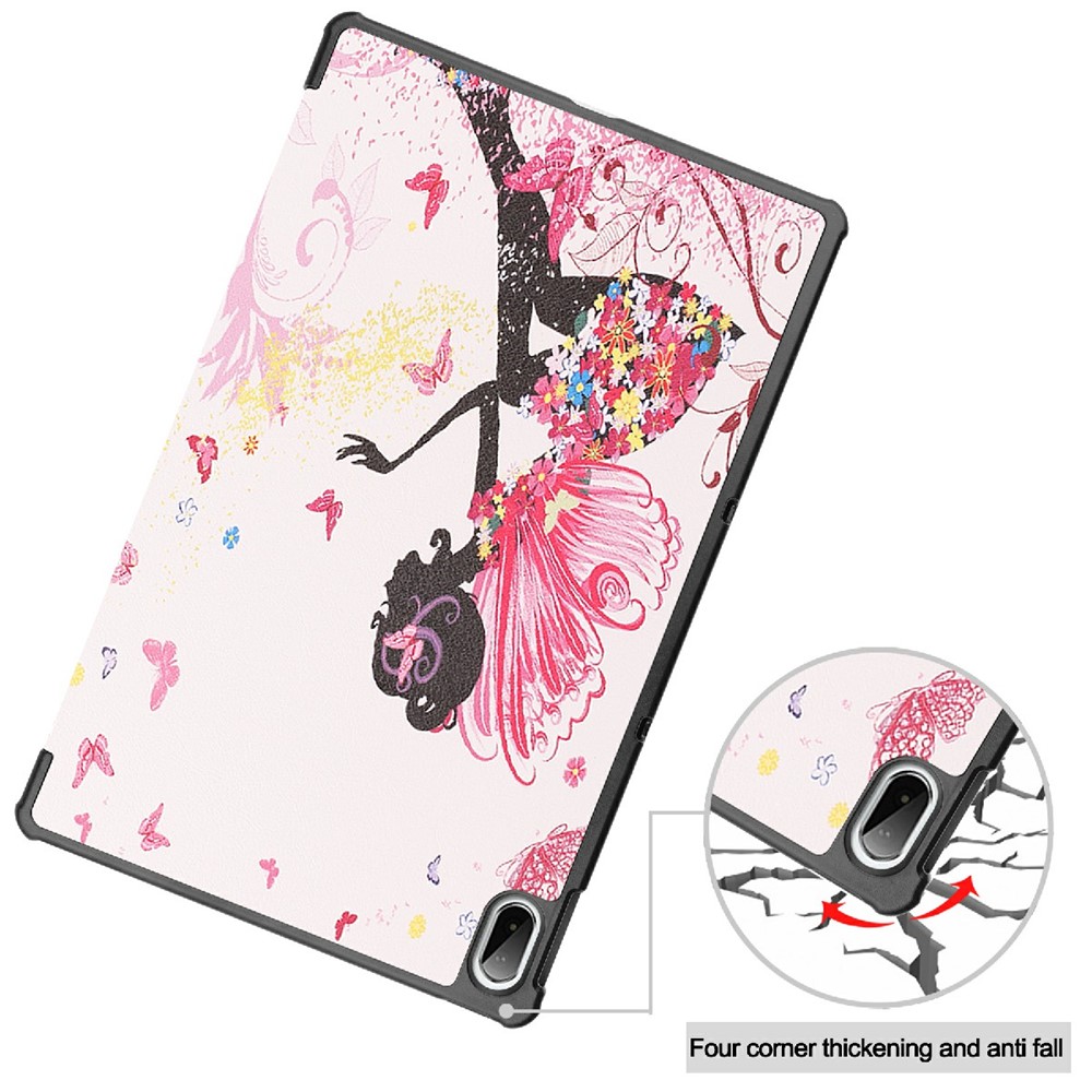 Tri-Fold-Stand-Muster-Druck-PU-Leder-Smart Tablet-Abdeckungs-Fall Für Lenovo-Pad Plus - Schmetterlingsmädchen-7