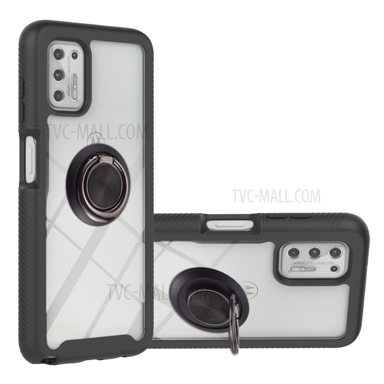TPU + PC Combo 3 in 1 Hybrid Phone Cover Case with Kickstand for Motorola Moto G Stylus (2021) - Black-1