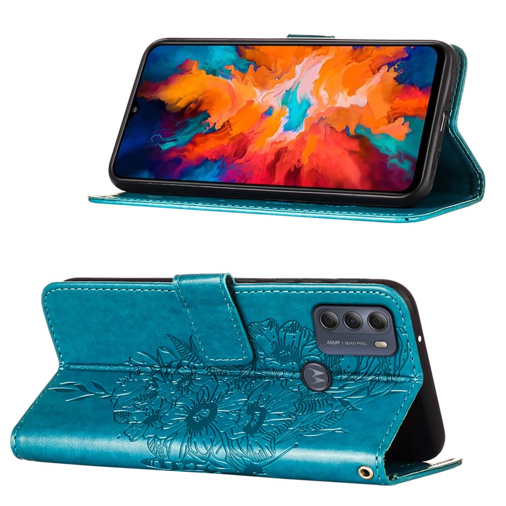 Imprint Butterfly Pattern Horizontal Flip PU Leather Case with Wallet & Lanyard for Motorola Moto G50 - Blue-3