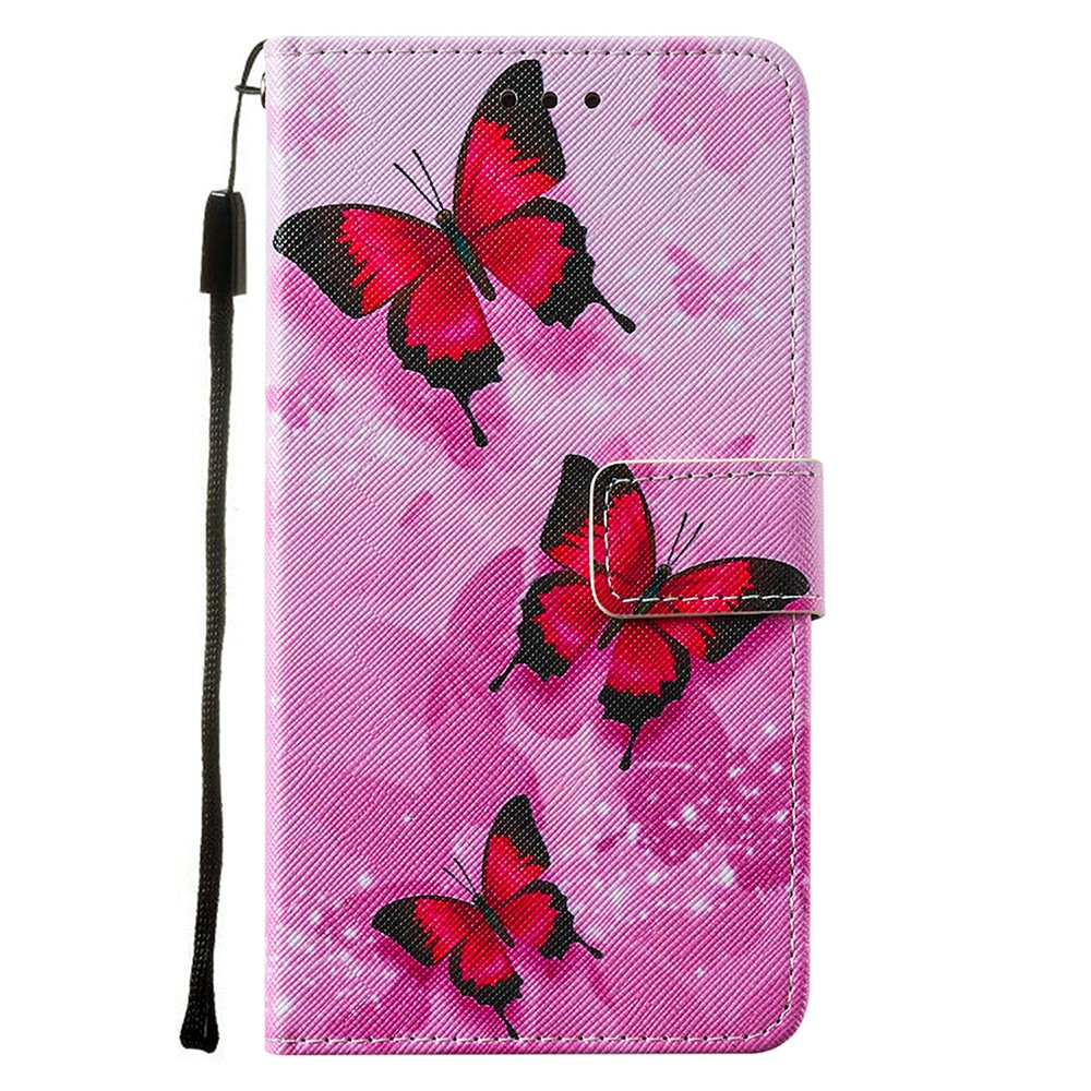 Cross Texture Pattern Printing Wallet Stand Leather Phone Case Cover for Motorola Moto G50 - Red Butterfly-2