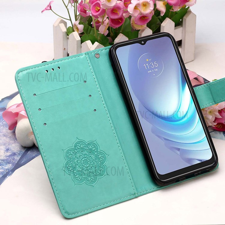 Dream Catcher Imprint Pattern Wallet Stand Leather Protective Phone Shell for Motorola Moto G50 - Green-10