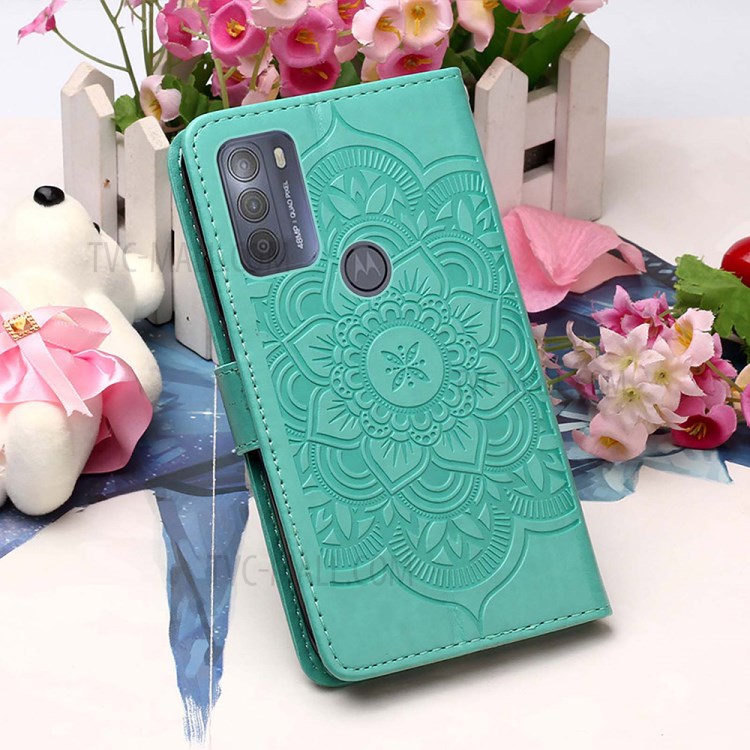 Dream Catcher Imprint Pattern Wallet Stand Leather Protective Phone Shell for Motorola Moto G50 - Green-9