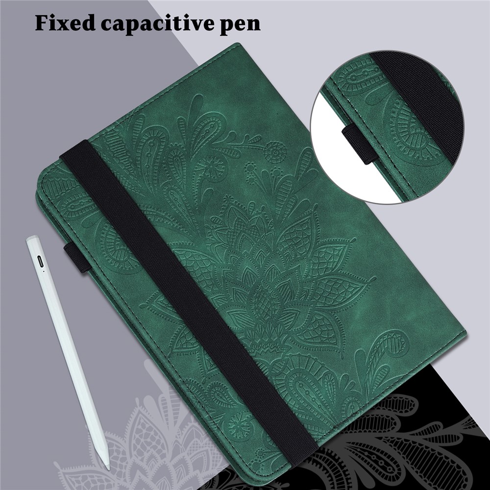 Imprint Flower Pattern Multiple Viewing Angles Stand Leather Folio Case Cover for Lenovo M10 FHD REL TB-X505L / TB-X505F / TB-X605L / TB-X605F P10 (TB-X705F TB-X705L) - Green-8