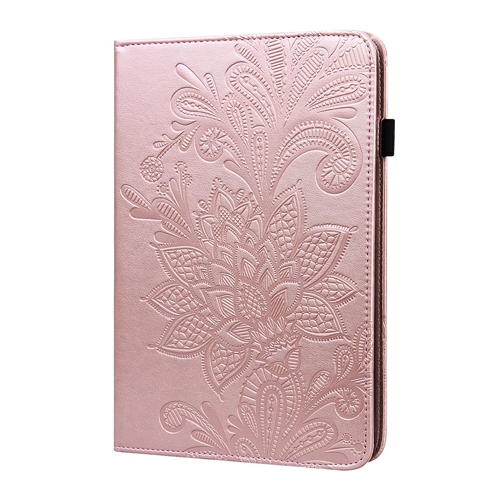 Imprint Flower Pattern Multi Stand Soft Touch Full Protection Wallet PU Leather Tablet Cover for Lenovo Tab M10 HD Gen 2 (X306X) - Rose Gold-2