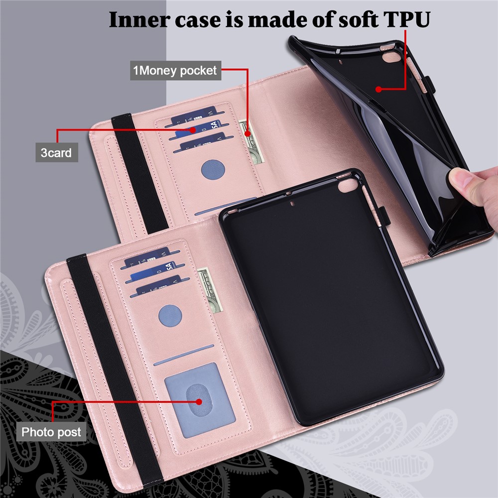 Imprint Flower Pattern Multi Stand Soft Touch Full Protection Wallet PU Leather Tablet Cover for Lenovo Tab M10 HD Gen 2 (X306X) - Rose Gold-4