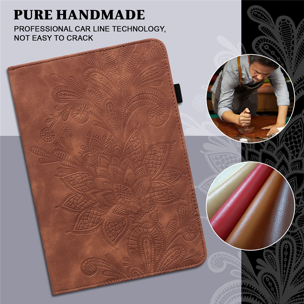 Imprint Flower Pattern Slim Lightweight Cute Folio Wallet Stand Tablet Cover for Lenovo Tab P11 2020 11 inch TB-J606F / J606X - Brown-10