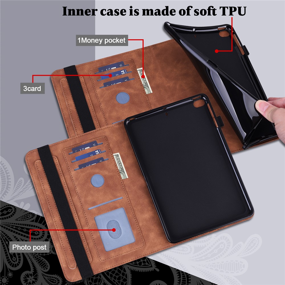 Imprint Flower Pattern Slim Lightweight Cute Folio Wallet Stand Tablet Cover for Lenovo Tab P11 2020 11 inch TB-J606F / J606X - Brown-4