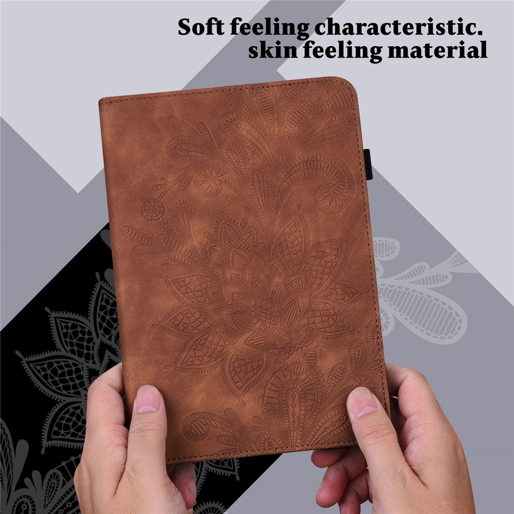 Imprint Flower Pattern Slim Lightweight Cute Folio Wallet Stand Tablet Cover for Lenovo Tab P11 2020 11 inch TB-J606F / J606X - Brown-7