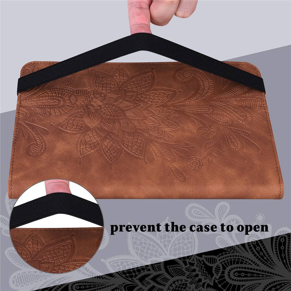 Imprint Flower Pattern Slim Lightweight Cute Folio Wallet Stand Tablet Cover for Lenovo Tab P11 2020 11 inch TB-J606F / J606X - Brown-9