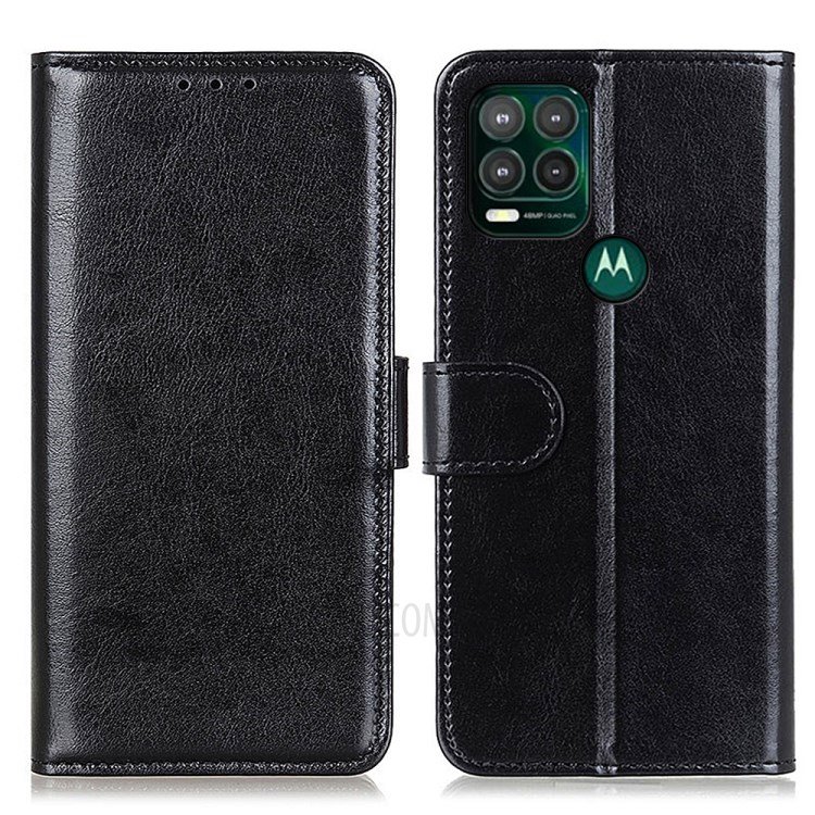 Wallet Design Crazy Horse Skin Leather Phone Stand Protective Shell All-round Cover for Motorola Moto G Stylus 5G - Black-1