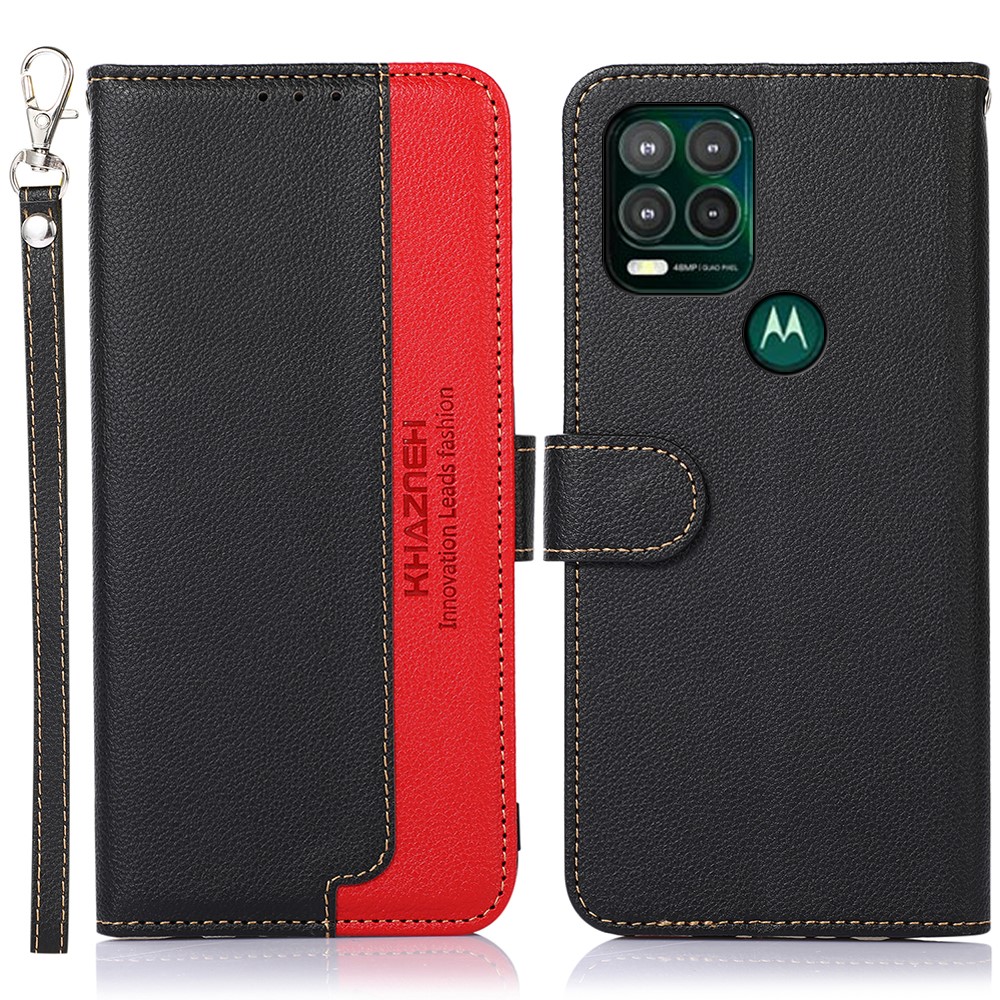 KHAZNEH All-round RFID Anti-theft Swiping Function Leather Phone Case for Motorola Moto G Stylus 5G Litchi Skin Cover - Black-1