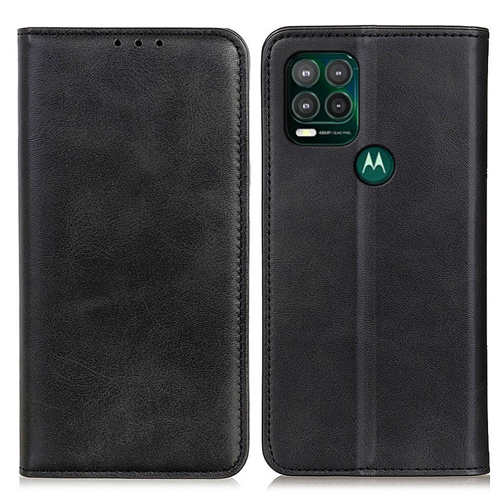 All-round Auto-Absorbed Magnetic Closure Split Leather Wallet Stand Phone Cover for Motorola Moto G Stylus 5G - Black-1