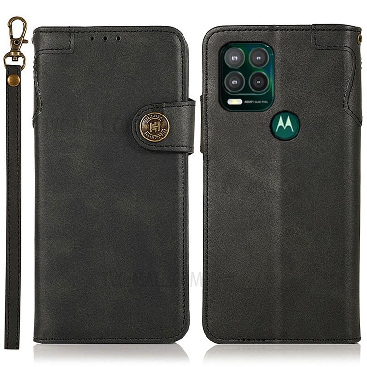 KHAZNEH Leather Wallet Phone Stand Case with Hand Strap for Motorola Moto G Stylus 5G - Black-1