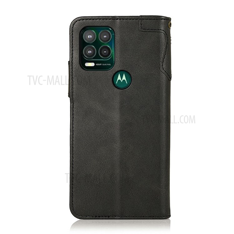 KHAZNEH Leather Wallet Phone Stand Case with Hand Strap for Motorola Moto G Stylus 5G - Black-2