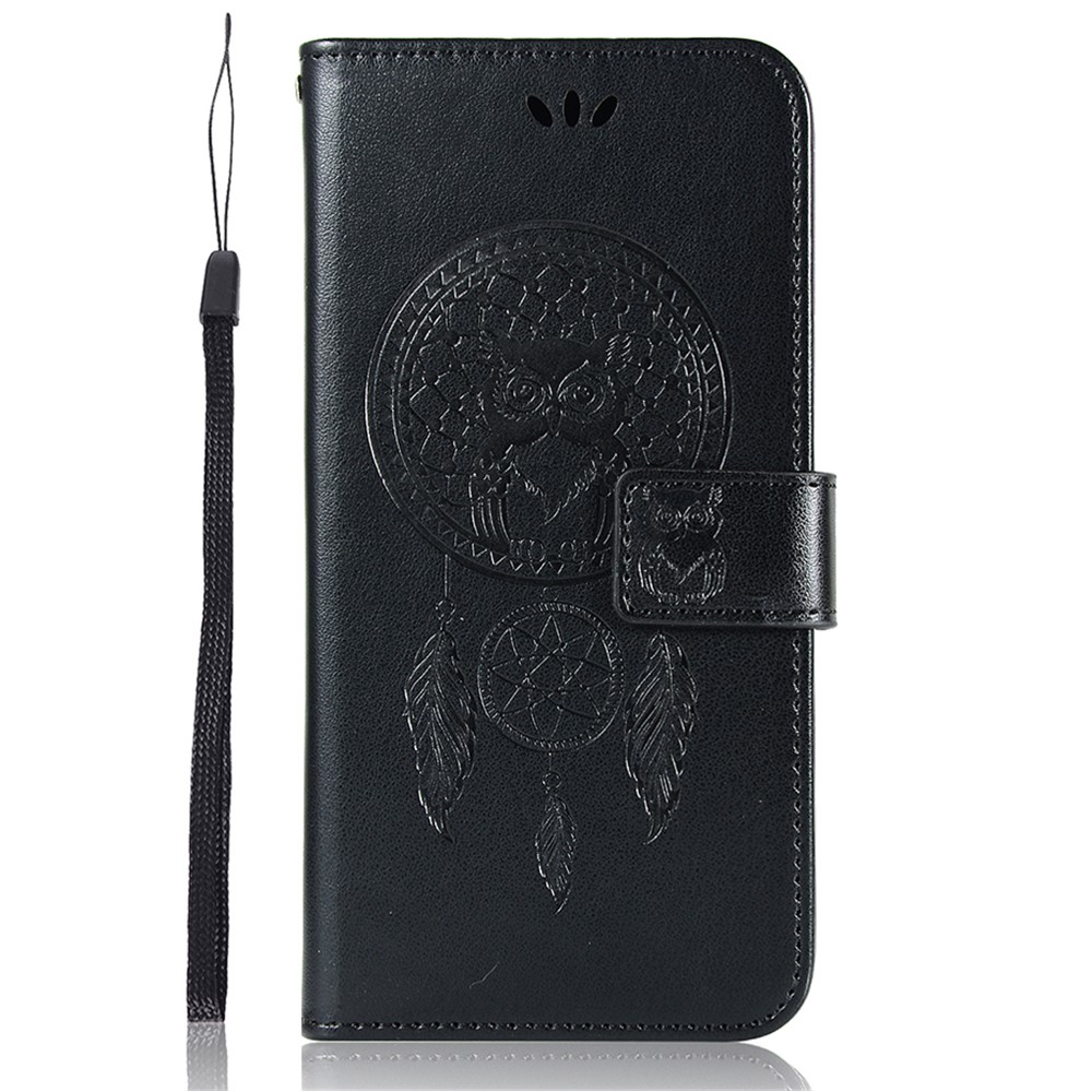 Shock-Absorbent Bumper Dream Catcher Owl Pattern Imprinting Magnetic Closure Flip Folio Cover for Motorola Moto G60 / Moto G40 Fusion - Black-5