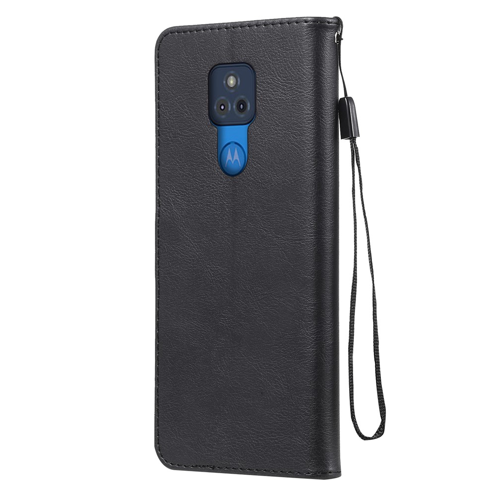 Full Protection Plain Leather Phone Wallet Stand Shell with Strap for Motorola Moto G Play (2021) - Black-3