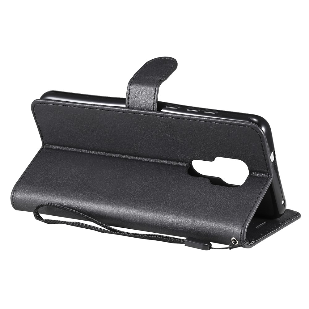 Full Protection Plain Leather Phone Wallet Stand Shell with Strap for Motorola Moto G Play (2021) - Black-4