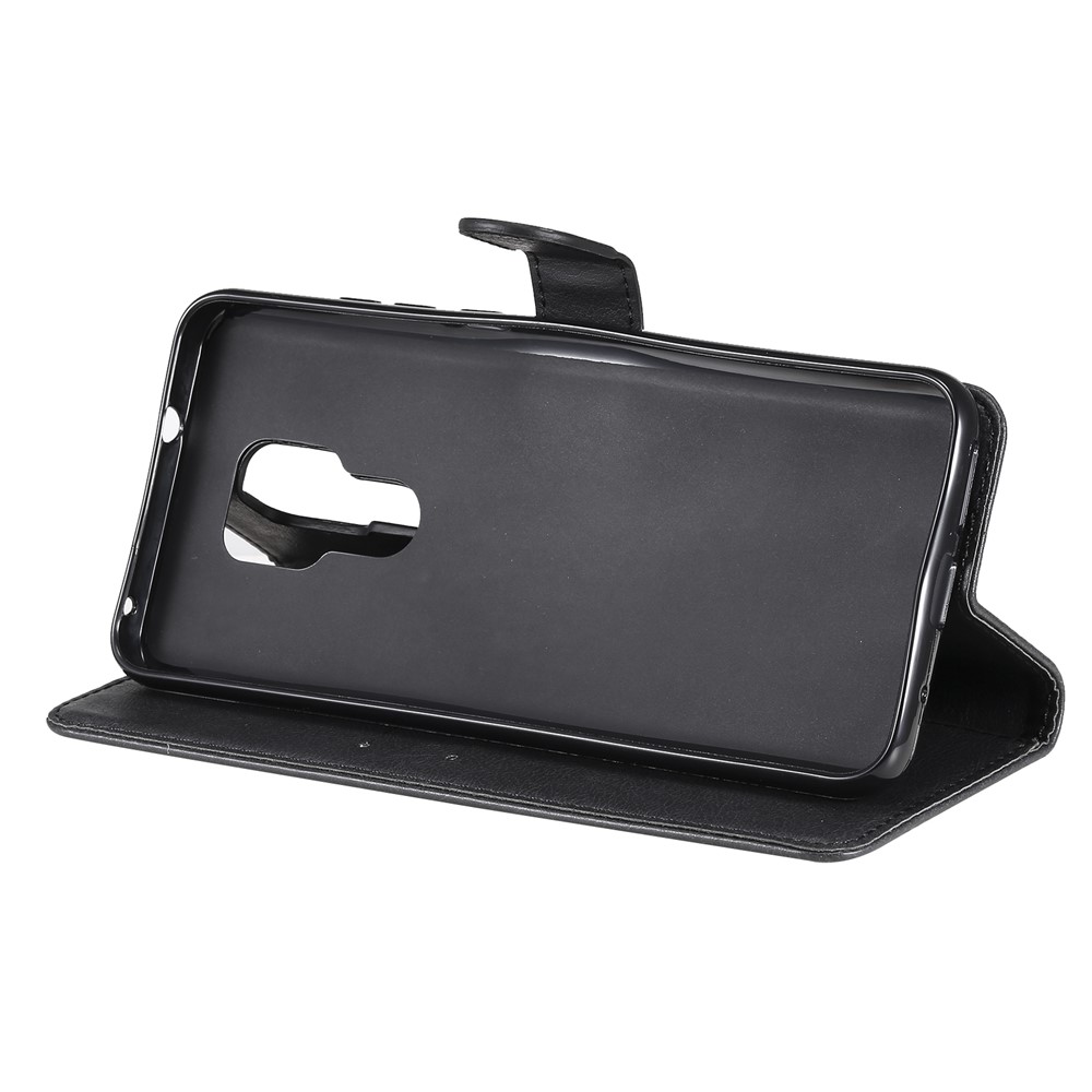 Full Protection Plain Leather Phone Wallet Stand Shell with Strap for Motorola Moto G Play (2021) - Black-5