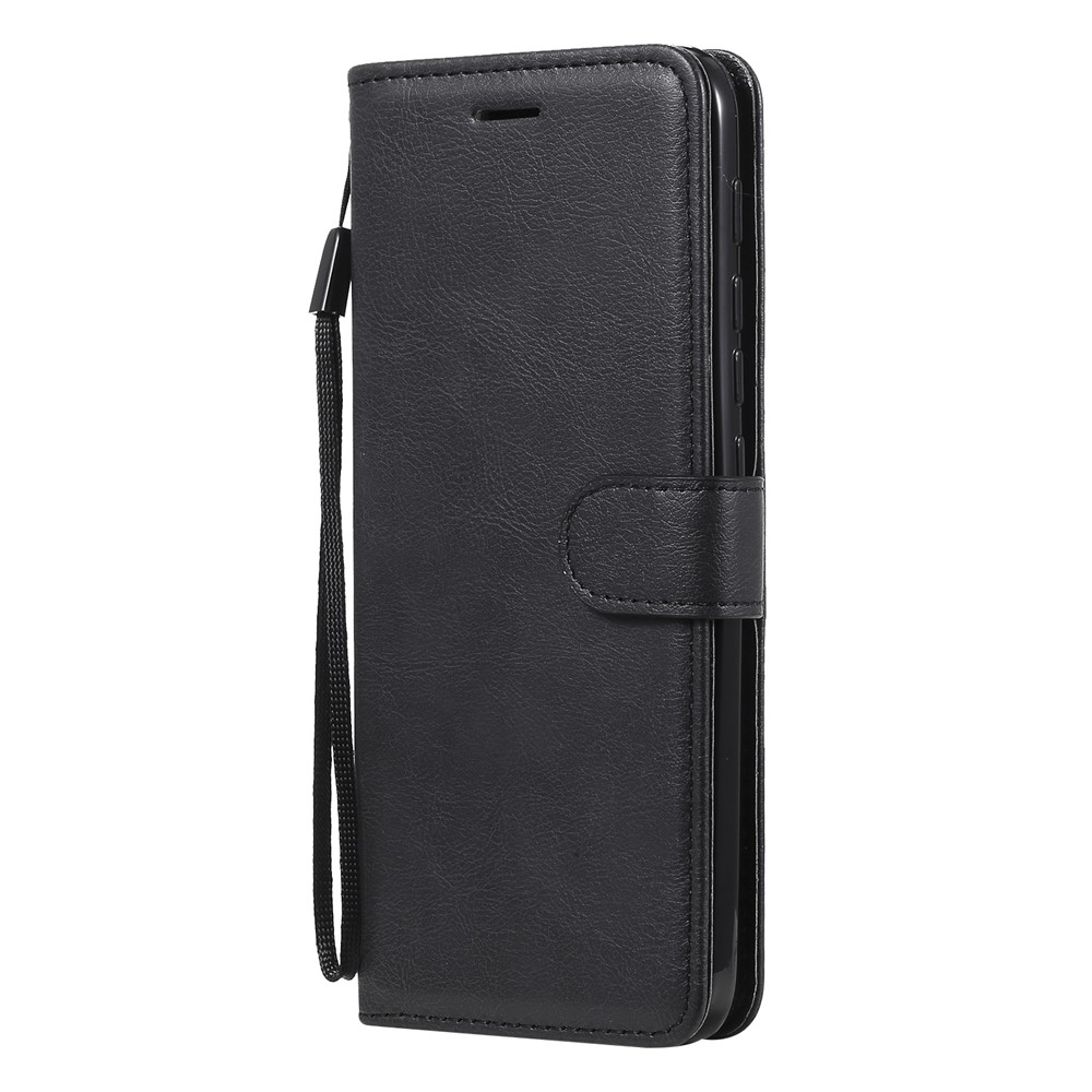 Solid Color Wallet Leather Phone Stand Shell with Strap for Motorola Moto G10/G30 - Black-2