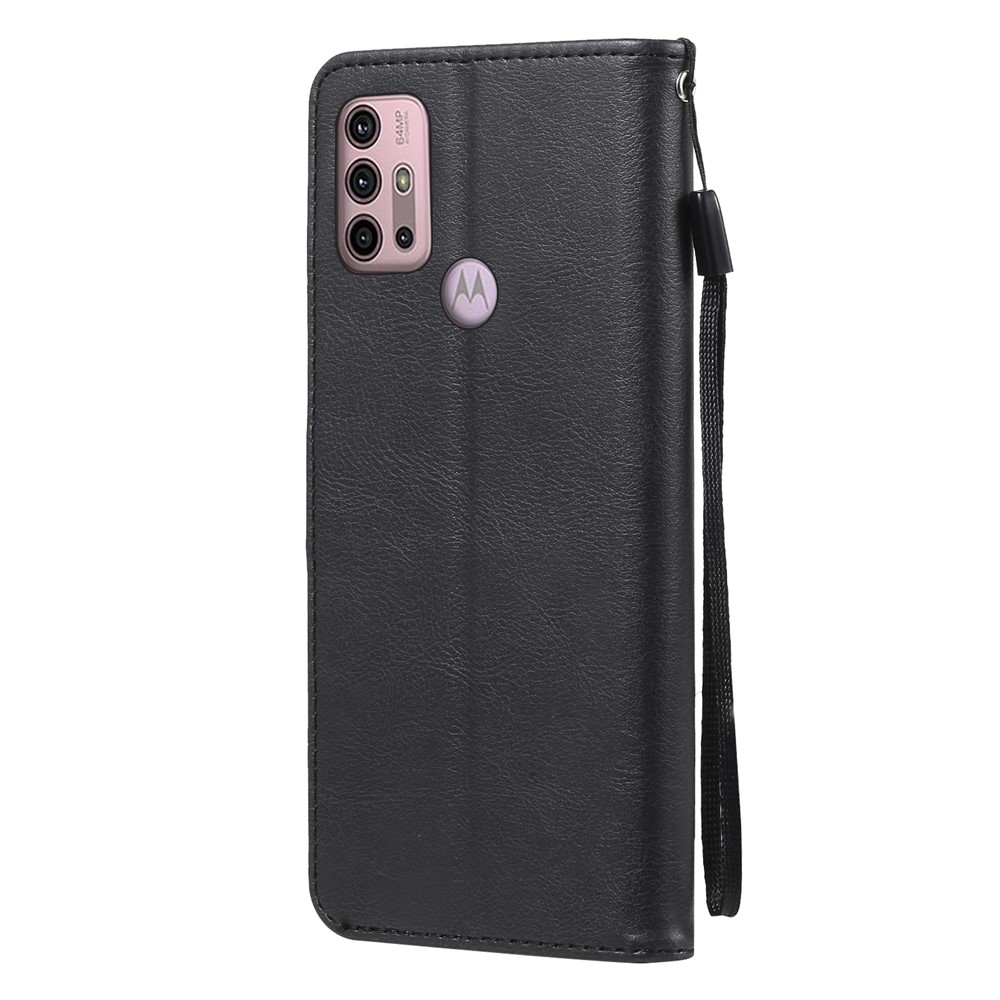 Solid Color Wallet Leather Phone Stand Shell with Strap for Motorola Moto G10/G30 - Black-3