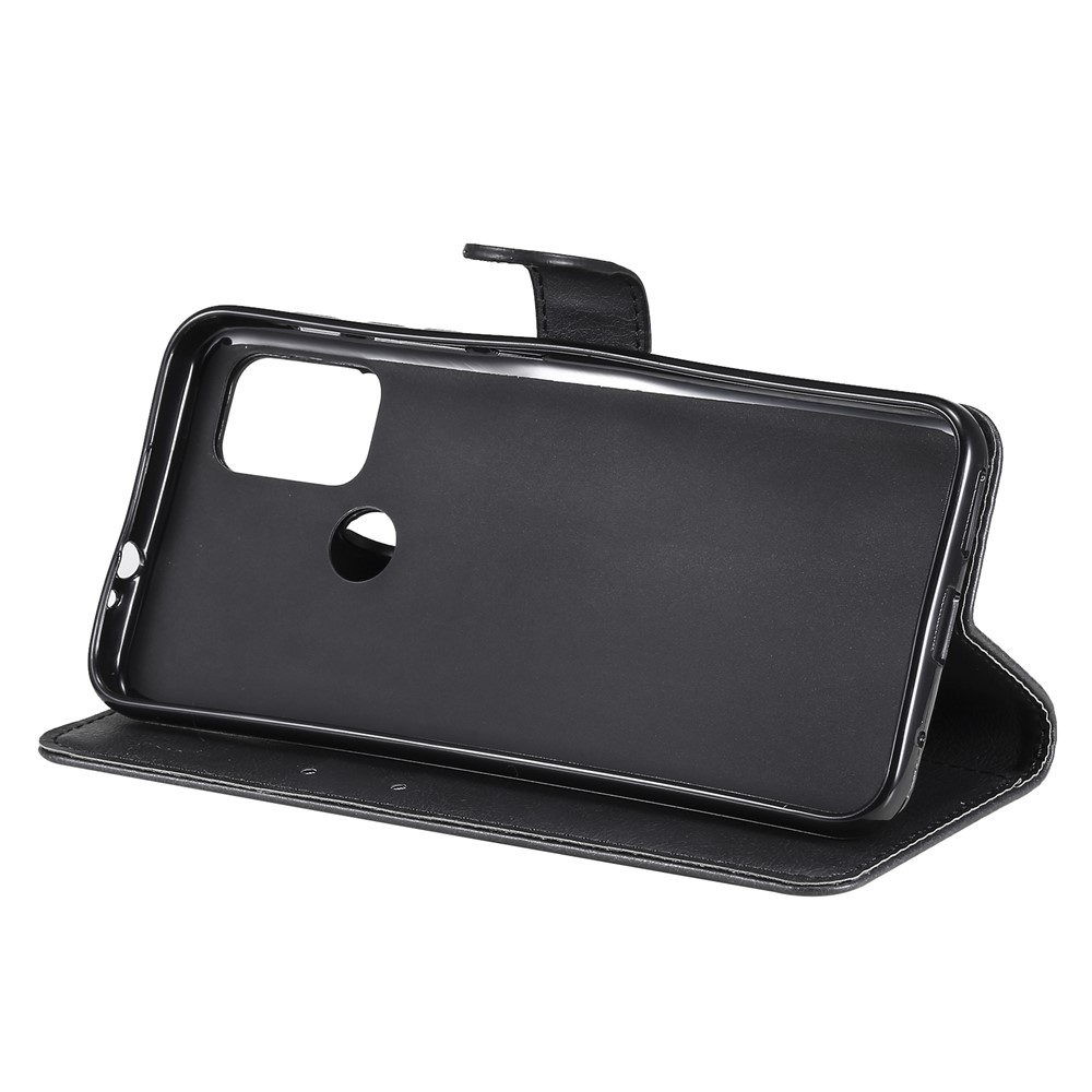 Solid Color Wallet Leather Phone Stand Shell with Strap for Motorola Moto G10/G30 - Black-5