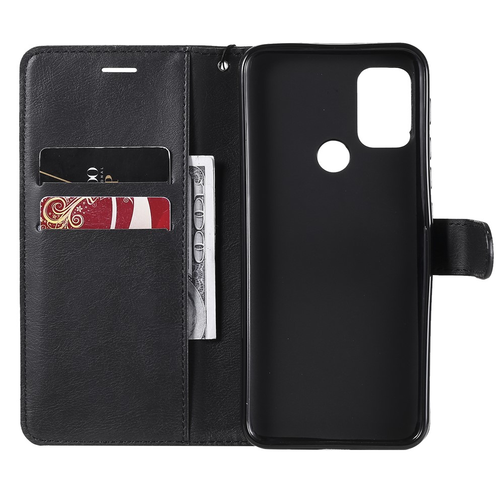 Solid Color Wallet Leather Phone Stand Shell with Strap for Motorola Moto G10/G30 - Black-6