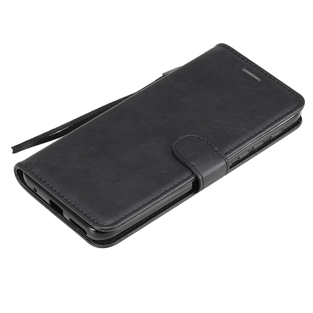 Solid Color Wallet Leather Phone Stand Shell with Strap for Motorola Moto G10/G30 - Black-7