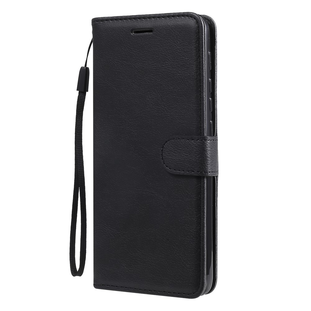 Wallet Design Solid Color Leather Phone Stand Shell with Strap for Motorola Moto E7 Power - Black-2