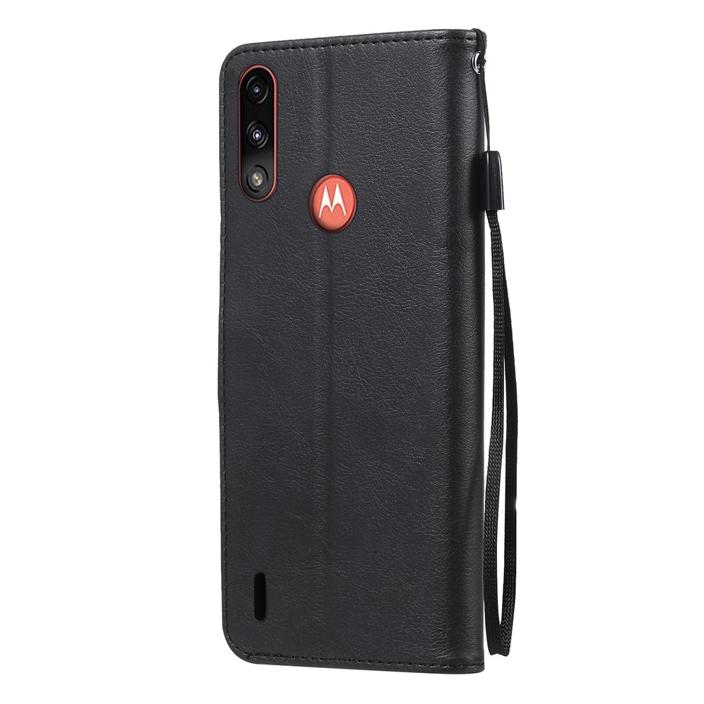 Wallet Design Solid Color Leather Phone Stand Shell with Strap for Motorola Moto E7 Power - Black-3