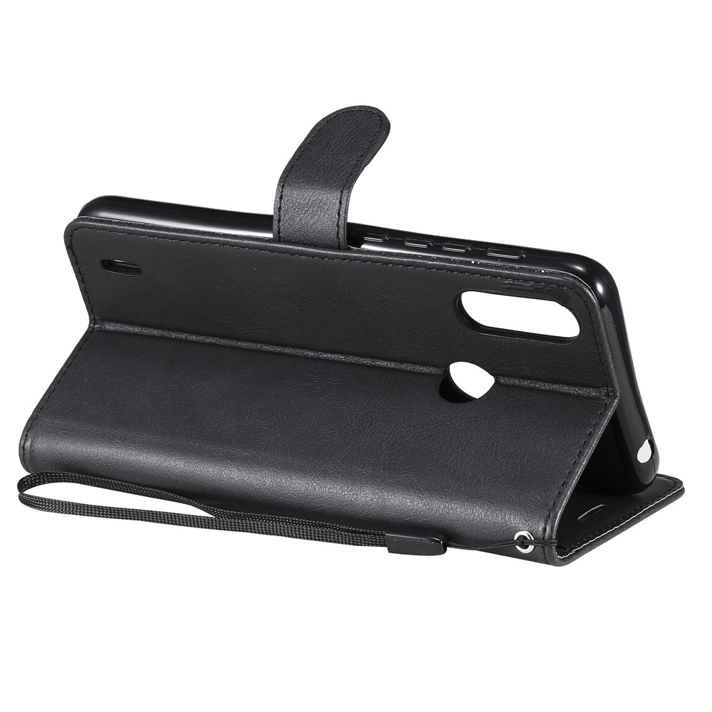 Wallet Design Solid Color Leather Phone Stand Shell with Strap for Motorola Moto E7 Power - Black-5