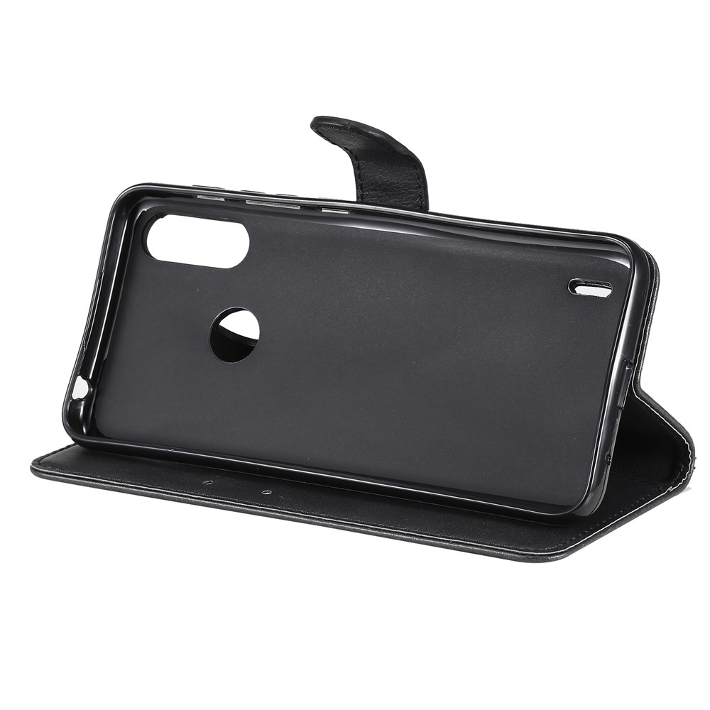 Wallet Design Solid Color Leather Phone Stand Shell with Strap for Motorola Moto E7 Power - Black-6