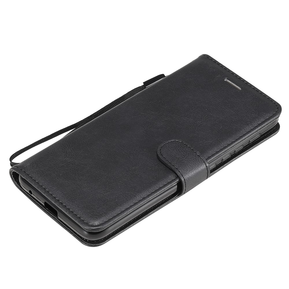 Wallet Design Solid Color Leather Phone Stand Shell with Strap for Motorola Moto E7 Power - Black-7