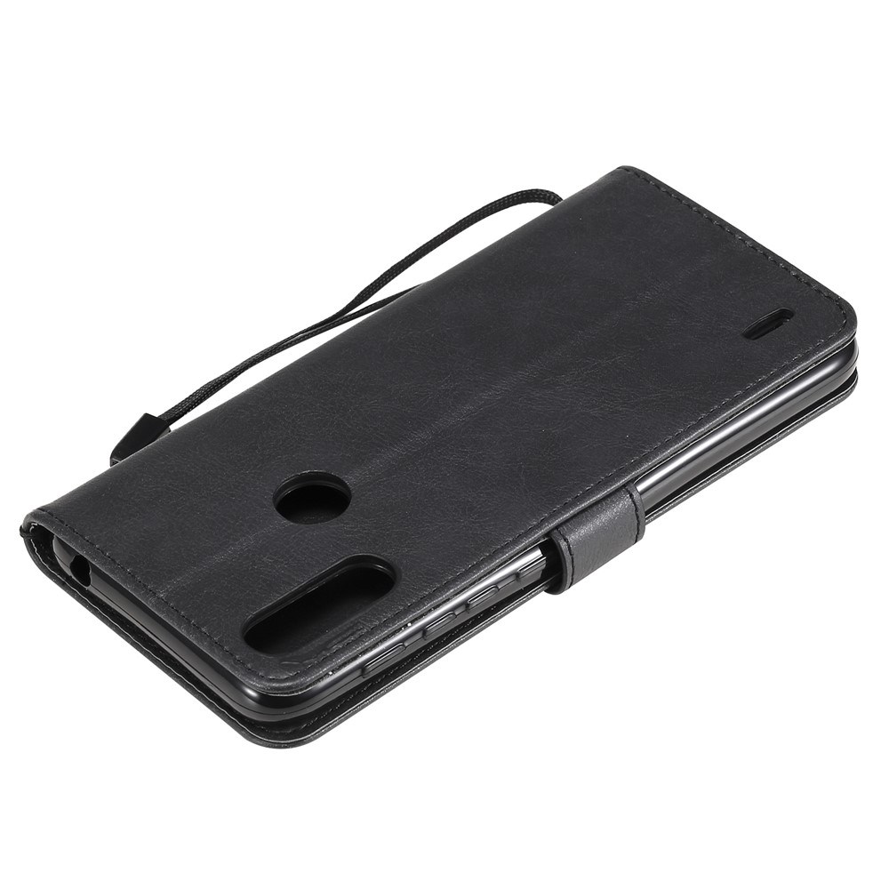 Wallet Design Solid Color Leather Phone Stand Shell with Strap for Motorola Moto E7 Power - Black-8
