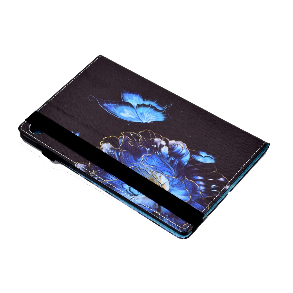 Anti-Vibration and Anti-Slip Pattern Printing Elastic Band Stand Card Holder Cover Case for Lenovo Tab M10 Plus TB-X606F - Butterfly and Flower-10
