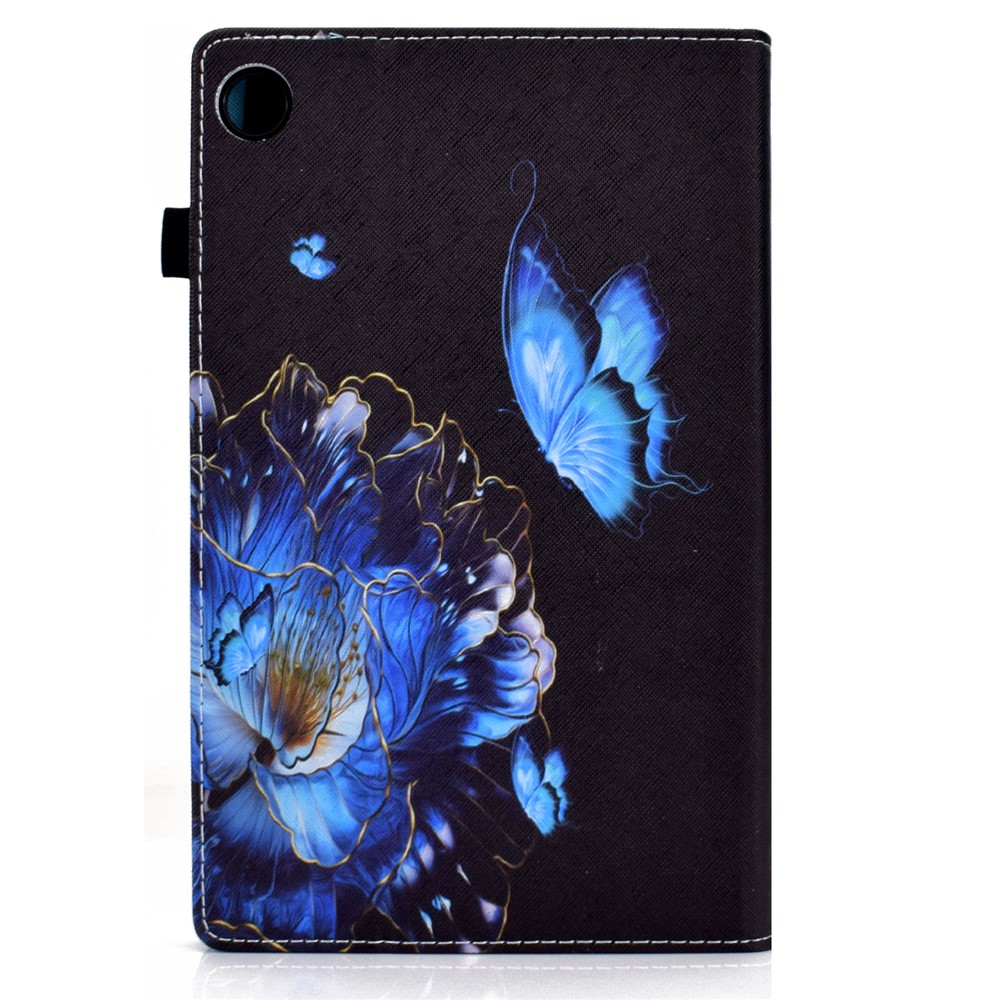Anti-Vibration and Anti-Slip Pattern Printing Elastic Band Stand Card Holder Cover Case for Lenovo Tab M10 Plus TB-X606F - Butterfly and Flower-5