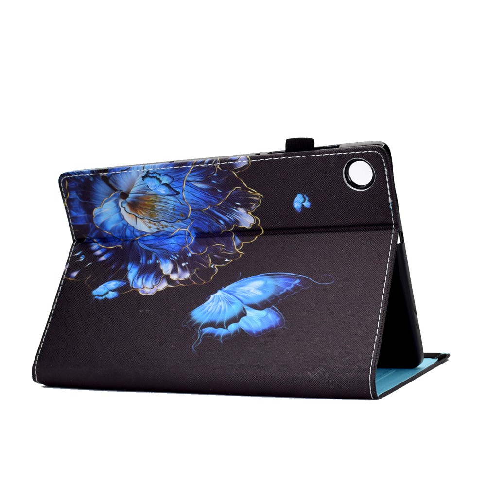 Anti-Vibration and Anti-Slip Pattern Printing Elastic Band Stand Card Holder Cover Case for Lenovo Tab M10 Plus TB-X606F - Butterfly and Flower-7