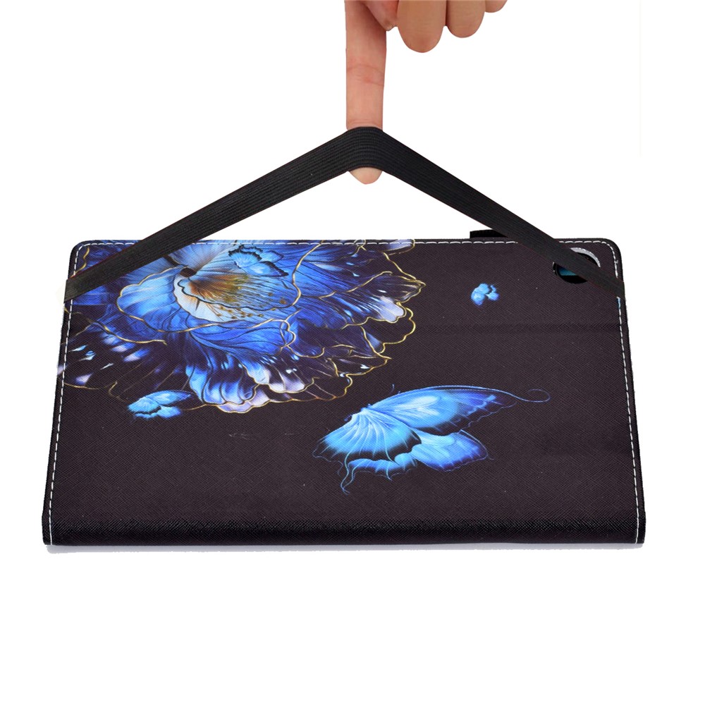 Anti-Vibration and Anti-Slip Pattern Printing Elastic Band Stand Card Holder Cover Case for Lenovo Tab M10 Plus TB-X606F - Butterfly and Flower-9