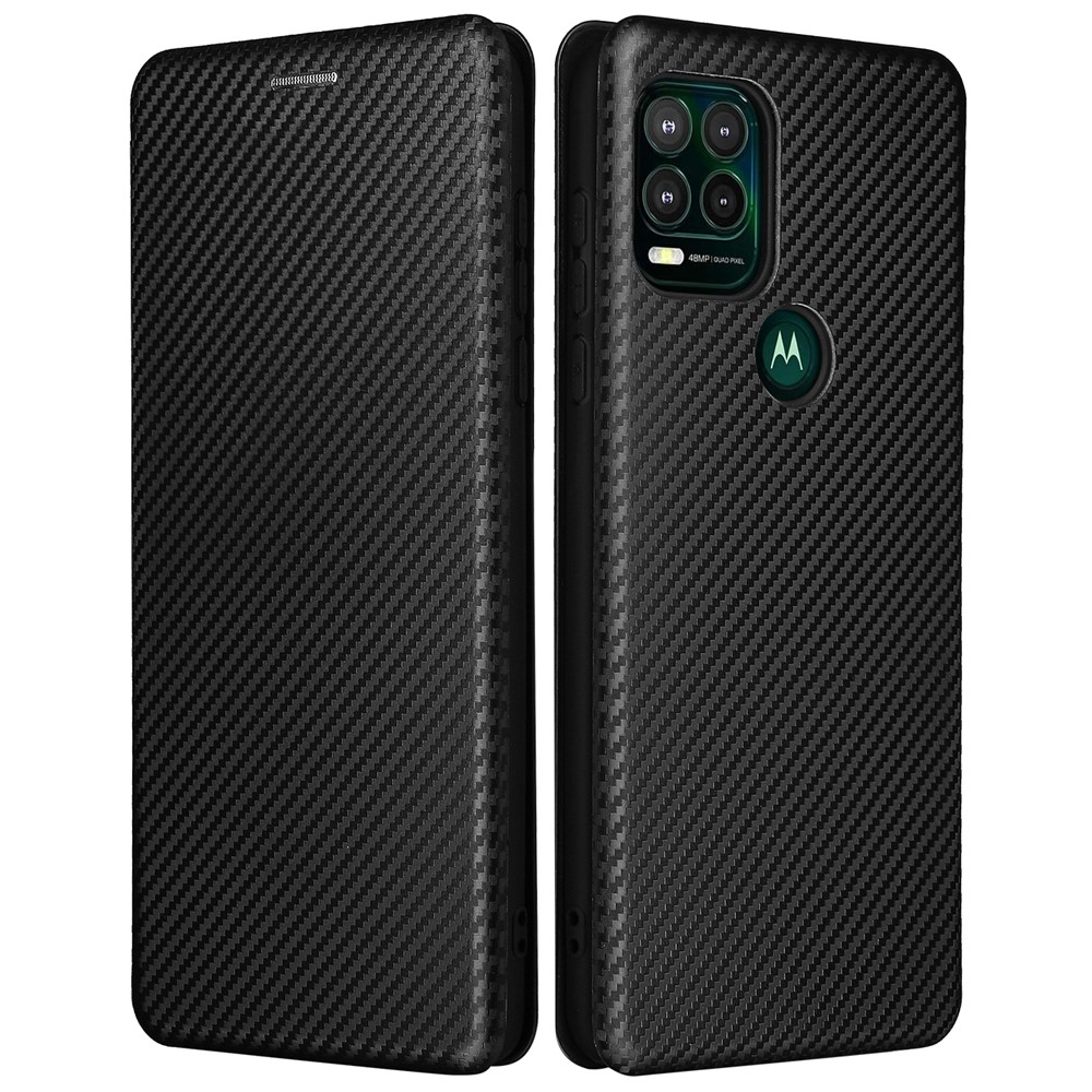 Automatic Absorption Carbon Fiber Texture Leather Case with Card Slot and Ring Strap for Motorola Moto G Stylus 5G - Black-1