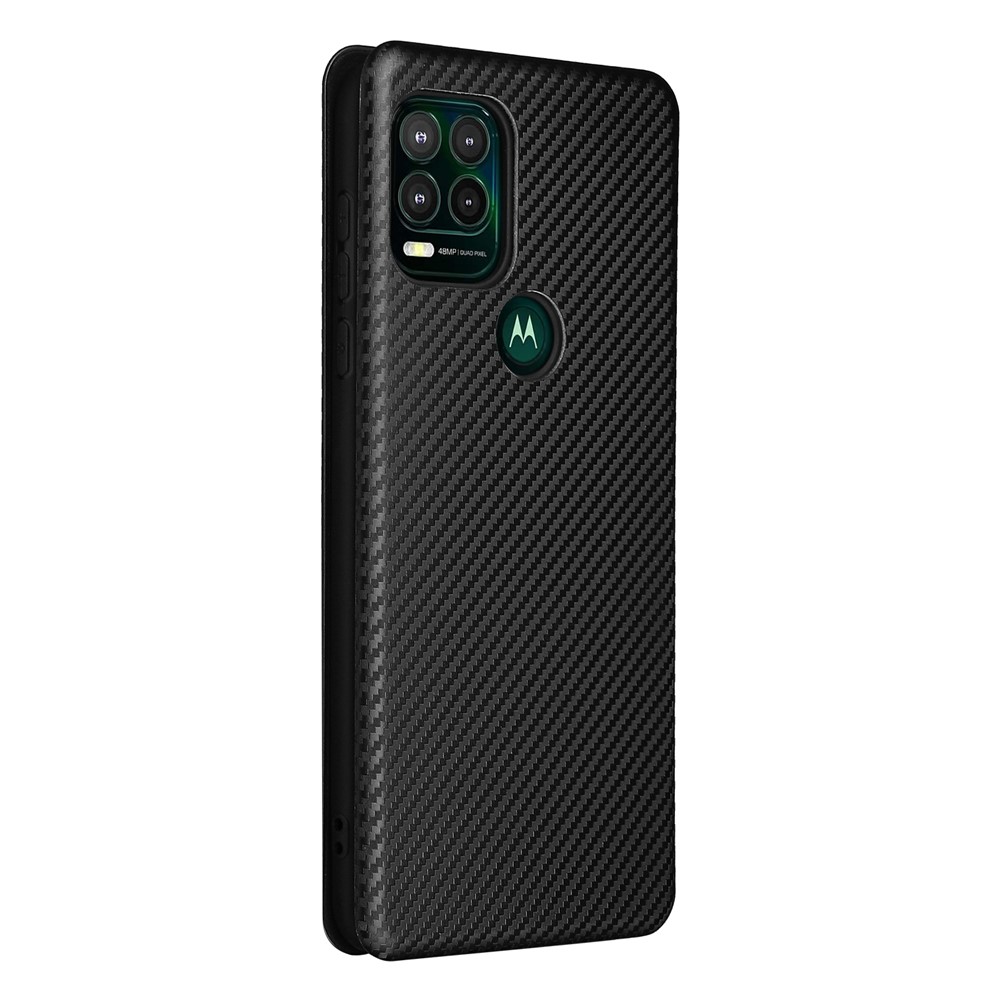 Automatic Absorption Carbon Fiber Texture Leather Case with Card Slot and Ring Strap for Motorola Moto G Stylus 5G - Black-3