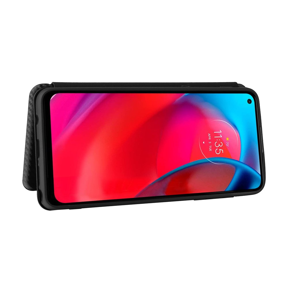 Automatic Absorption Carbon Fiber Texture Leather Case with Card Slot and Ring Strap for Motorola Moto G Stylus 5G - Black-4